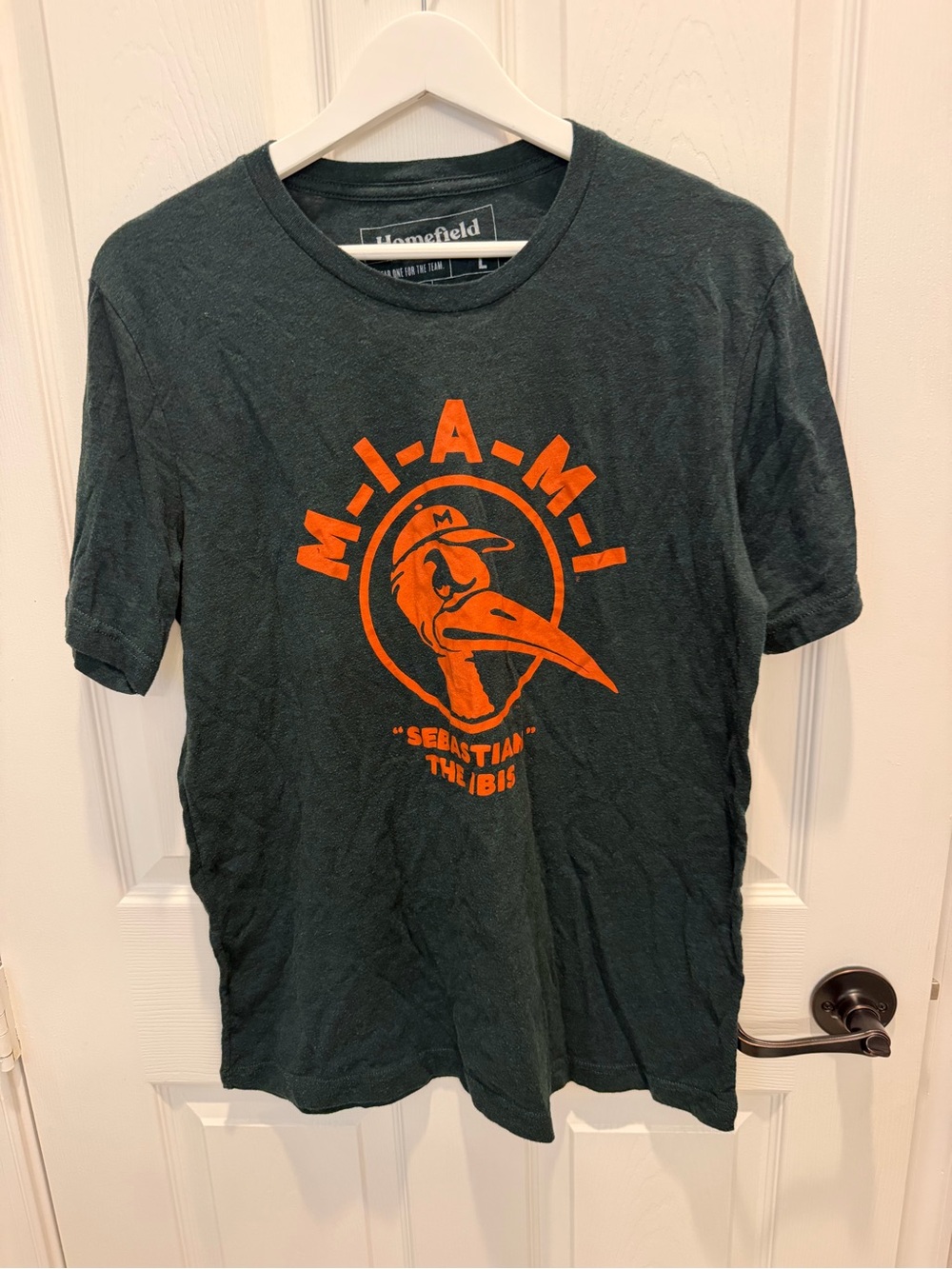 Homefield Miami Hurricanes Vintage Sebastian The Ibis T-Shirt Green Mens Size L